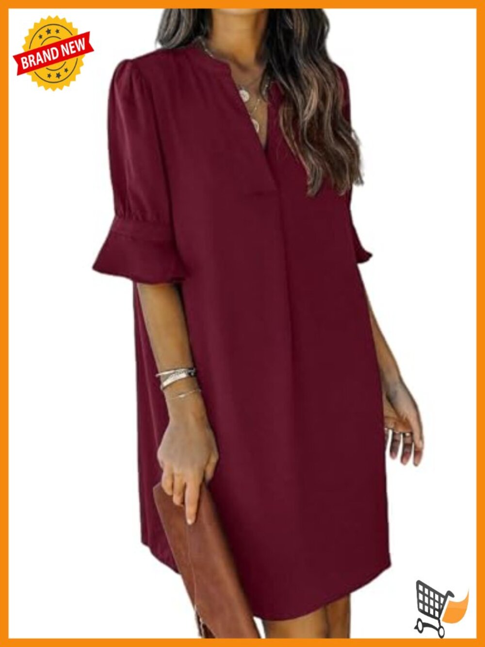 Womens Ruffle Short Sleeve V Neck Shift Dress Midi Casual Summer
